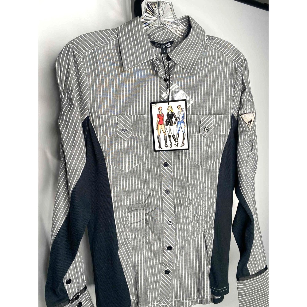 Goode Rider Size small Women's long sleeve Shirt Navy striped Equestrian cowgirl - Picture 2 of 10
